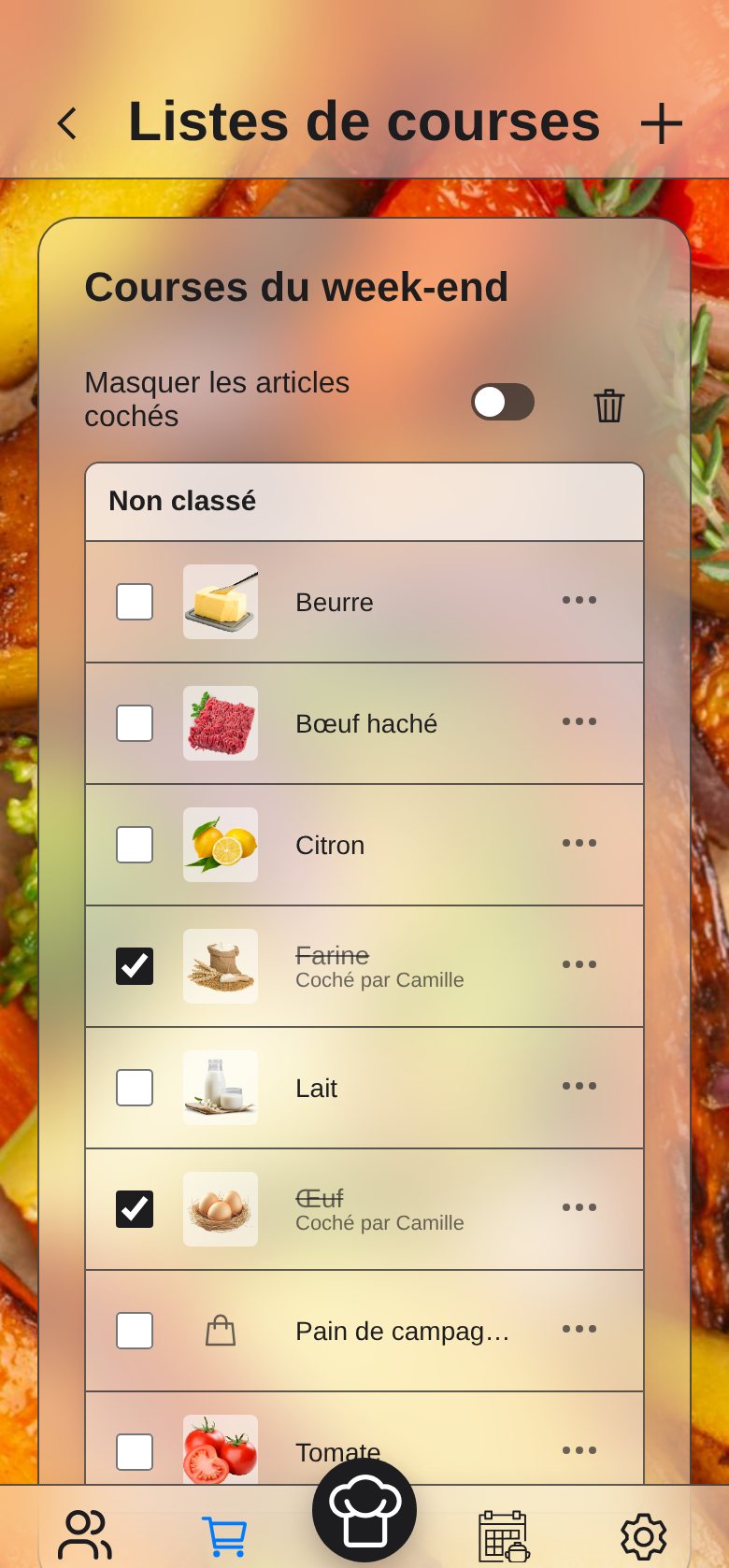 Capture d’écran : une liste de courses partagée